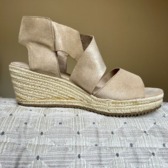 Eileen Fisher Metallic Nude Tan Leather Espadrille Wedge Crossover Sandal US 10 - Picture 2 of 16